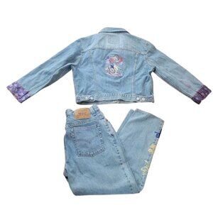 Vintage Levis Trucker Jacket Large Jeans Size 12 Set Denim Embroidered Dragon